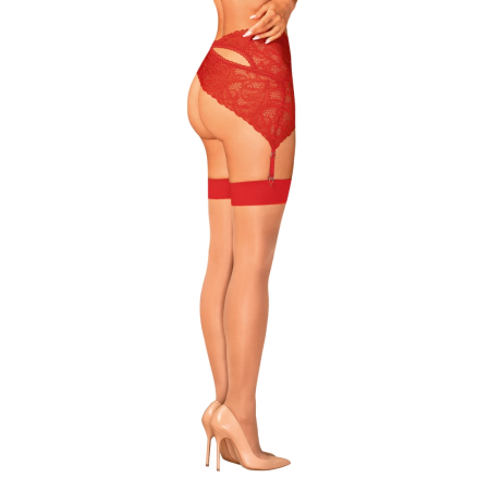 Obsessive S814 Red-Beige Stockings L/XL with Contrasting Top Band