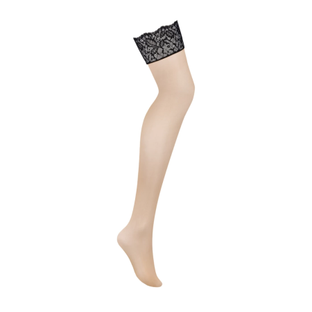 Obsessive Bellastia Stockings XS/S Beige with Black Lace Trim
