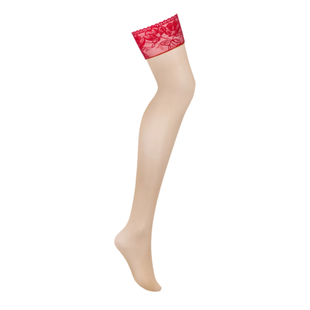 Obsessive Lacelove Stockings Red Lace M/L - Elegant Hosiery for Garter Belts