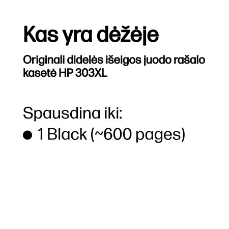 HP Originali didelės išeigos juodo rašalo kasetė 303XL
