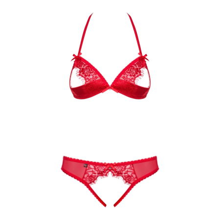 Obsessive 870-SEC-3 Red Lingerie Set L/XL, Lace & Jewel Accents