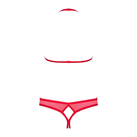 Obsessive 870-SEC-3 Red Lingerie Set L/XL, Lace & Jewel Accents
