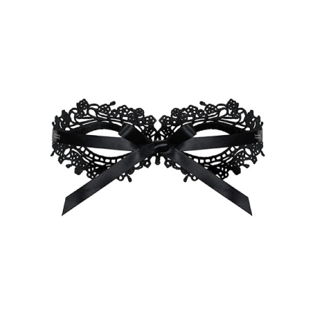 Obsessive A710 Elegant Black Guipure Mask One Size with Satin Ribbon