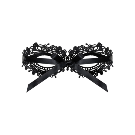 Obsessive A710 Elegant Black Guipure Mask One Size with Satin Ribbon