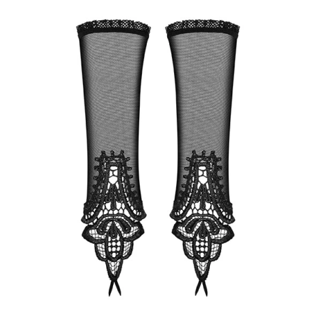 Obsessive Luiza Lace Mesh Mittens One Size - Elegant Black Accessories