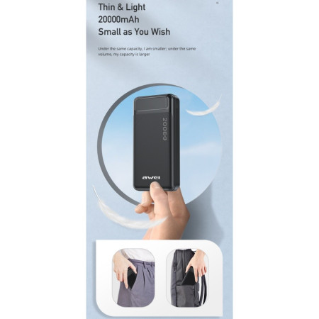 Išorinė baterija Power Bank Awei P6K 20000mAh juoda