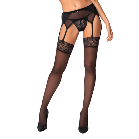 Obsessive Shibu Elegant Black Stockings S/M - Geometric Lace Finish