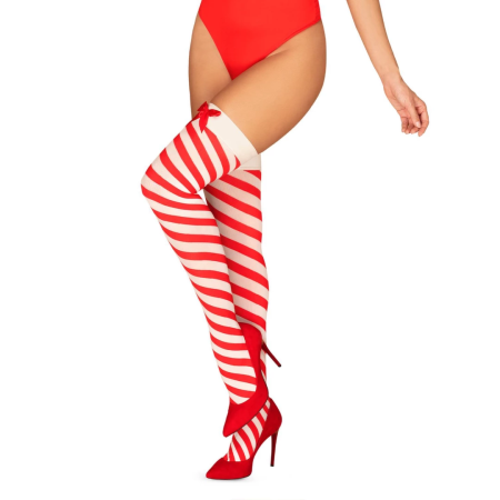 Obsessive Kissmas Stockings Red L/XL - Festive Striped Stay-Up Design