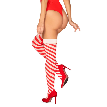 Obsessive Kissmas Stockings Red L/XL - Festive Striped Stay-Up Design