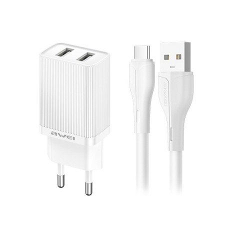 Awei C15T-EU Įkroviklis 10W 2xUSB-A + USB-A į USB-C kabelis 1.0m (baltas)