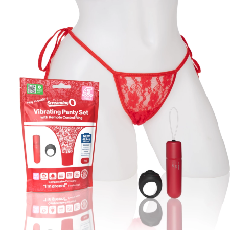 The Screaming O My Secret 4T Panty Vibe Rechargeable Red Lace Set