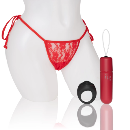 The Screaming O My Secret 4T Panty Vibe Rechargeable Red Lace Set