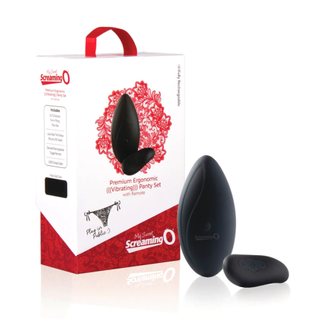 The Screaming O Premium Ergonomic Panty Set Black Rechargeable Remote