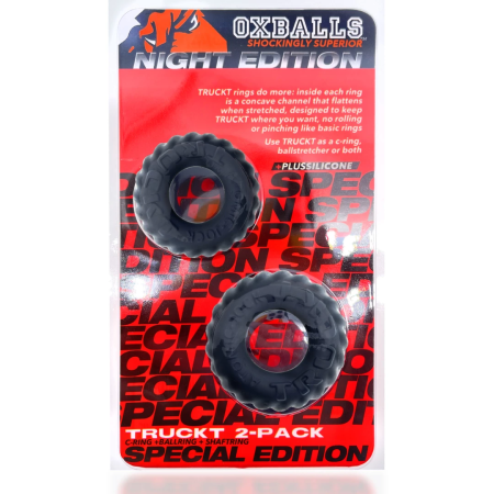 Oxballs Truckt Night Edition 2-Piece Silicone Ring Set, Black, Stretch Fit