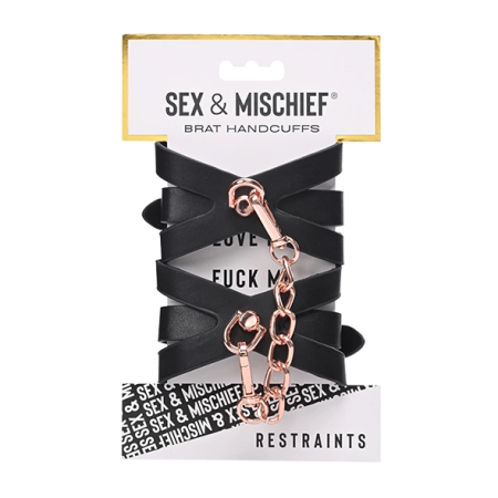 Sportsheets Sex & Mischief Brat Handcuffs with Rose Gold Chain, Black