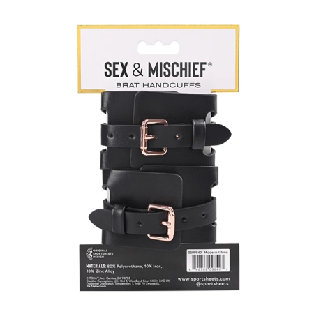Sportsheets Sex & Mischief Brat Handcuffs with Rose Gold Chain, Black