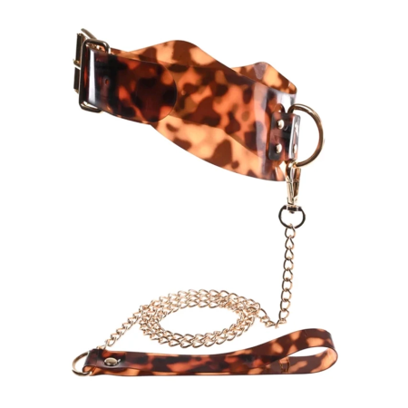 Sportsheets Amber Adjustable Collar and Leash - Tortoiseshell Design