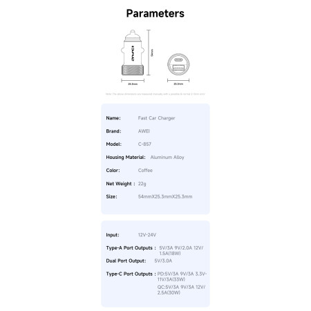Awei C-857 Automobilinis įkroviklis