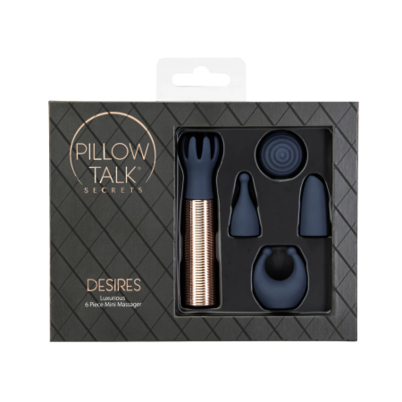 Pillow Talk Desires Navy Blue Bullet Set with 5 Silicone Attachments