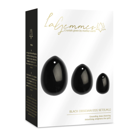 La Gemmes Black Obsidian Yoni Egg Set - Natural Stone, 3 Sizes, Handcrafted