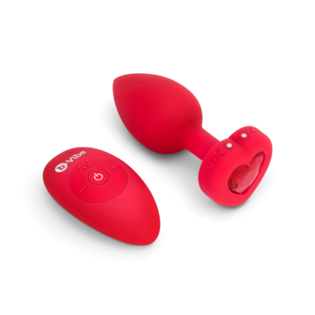 b-Vibe Heart Vibrating Remote Plug M/L Red - 15 Modes, Silicone, USB