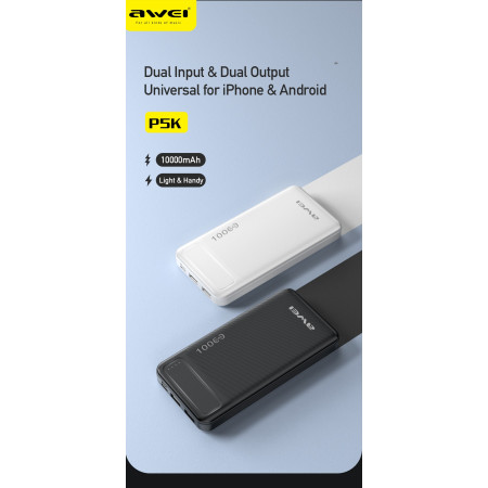 Išorinė baterija Power Bank Awei P5K 10000mAh juoda