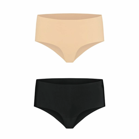 Bye Bra Invisible High Brief 2-Pack Nude & Black, Seamless Medium