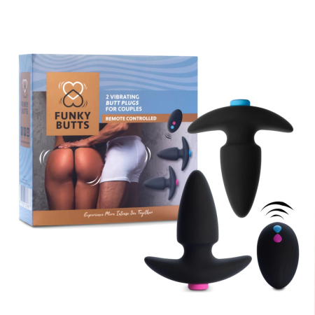 FeelzToys FunkyButts Vibrating Dual Plug Set with Remote, Black, 37x106mm