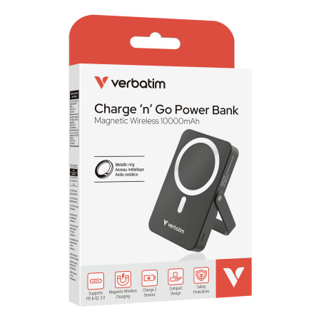Verbatim Charge 'n' Go Magnetic Wireless Ličio polimeras 10000 mAh Belaidis kroviklis Juodas