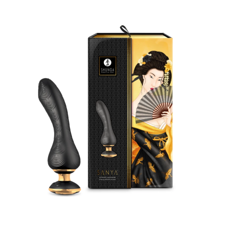 Shunga Sanya Black - Ergonomic Intimate Device, Flexible Silicone, 18.5 cm