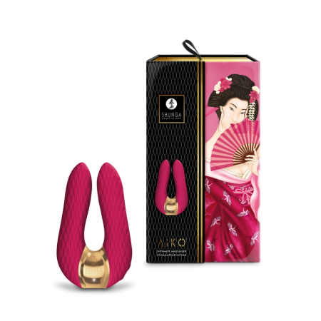 Shunga AIKO Intimate Dual-Motor Silicone Device, Raspberry, Rechargeable