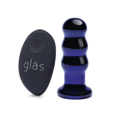 Glas Vibrating Beaded Plug - Glass, Rechargeable, Remote Control, 9 cm