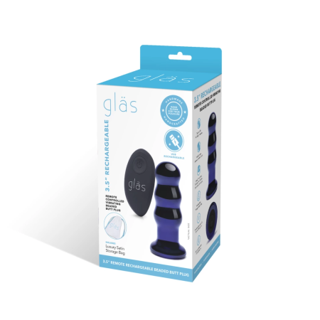 Glas Vibrating Beaded Plug - Glass, Rechargeable, Remote Control, 9 cm