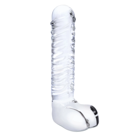 Glas Ribbed Glass Intimate Device 8” - Textured, Transparent, G-Spot Curve