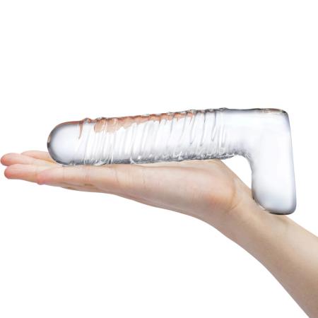 Glas Ribbed Glass Intimate Device 8” - Textured, Transparent, G-Spot Curve