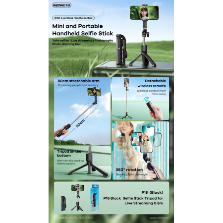 Asmenukių lazda Remax P16 0.8m juoda