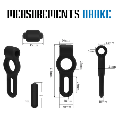 Velv’Or Rooster Drake Dual Silicone Ring with Vibrating Bullet, Black