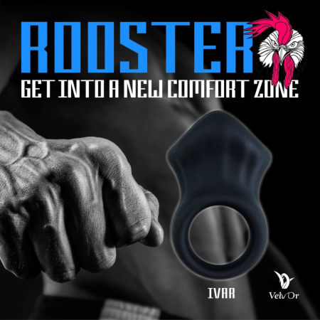 Velv'Or Rooster Ivar Silicone Anatomical Ring - Black, One Size