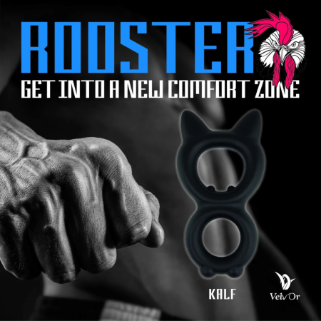 Velv'Or Rooster Kalf Silicone Double Support Ring - Black, Adjustable Fit