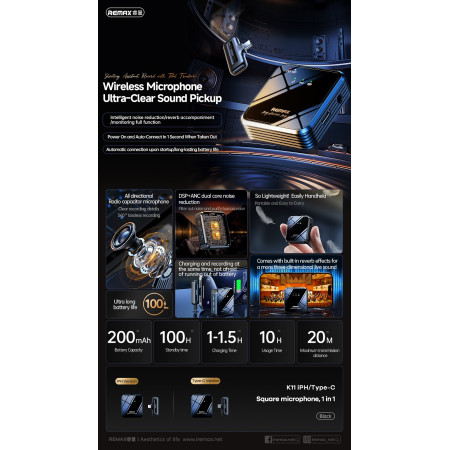 Mikrofonas Remax K11 USB-C juodas
