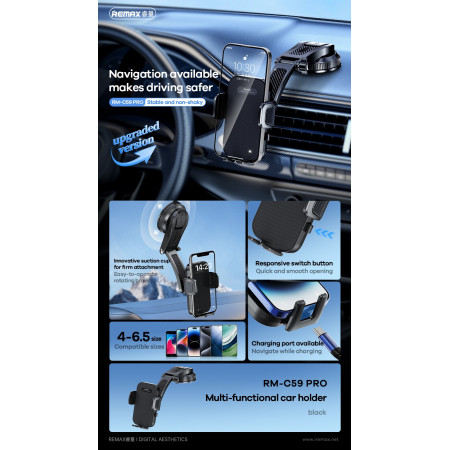 Automobilinis telefono laikiklis Remax RM-C59 PRO juodas