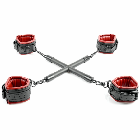 Sportsheets Saffron Adjustable Hog Tie & Cuff Set, Red-Black, Vegan Leather