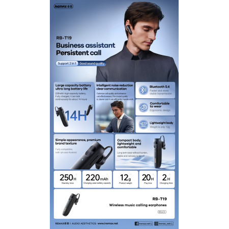 Belaidė laisvų rankų įranga Remax RB-T19 juoda