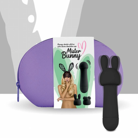 FeelzToys Mister Bunny Black - Waterproof Massager with 2 Silicone Caps