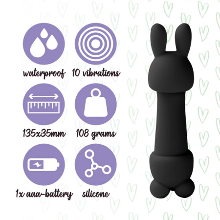 FeelzToys Mister Bunny Black - Waterproof Massager with 2 Silicone Caps