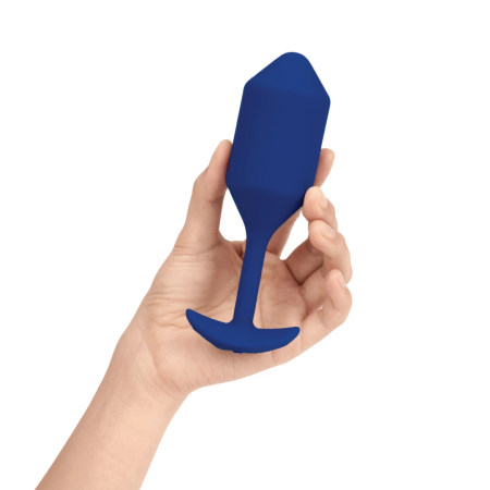 b-Vibe Vibrating Snug Plug 4 Navy - Weighted Silicone Plug XL