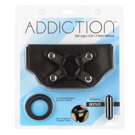 Addiction Strap-On Harness Adjustable Black One Size with PowerBullet