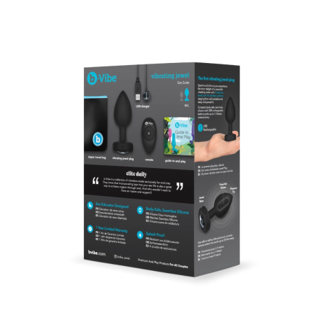 b-Vibe Vibrating Jewel Plug M/L Black Diamond - Silicone, 15 Modes