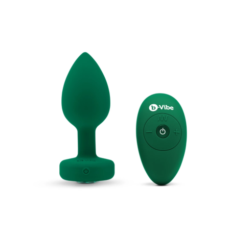 b-Vibe Vibrating Jewel Plug M/L Emerald - Silicone, 15 Modes, USB Rechargeable