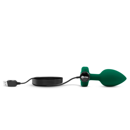 b-Vibe Vibrating Jewel Plug M/L Emerald - Silicone, 15 Modes, USB Rechargeable